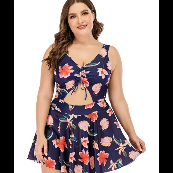 ESPRLIA Floral Print Halter Swimwear One Piece Pin up Tankini Swimwear 2XLT - Picture 3 of 6
